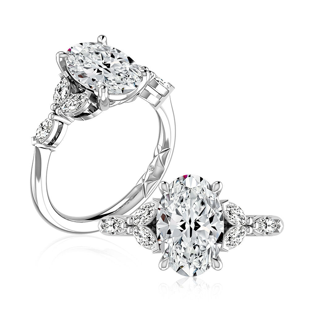 14K white gold ring with marquise diamonds.