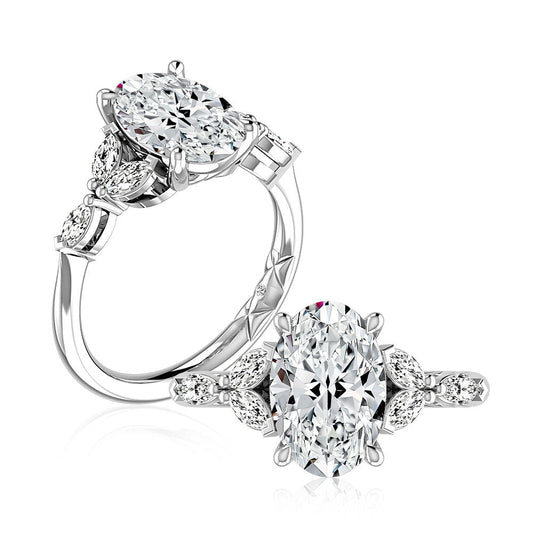 14K white gold ring with marquise diamonds.