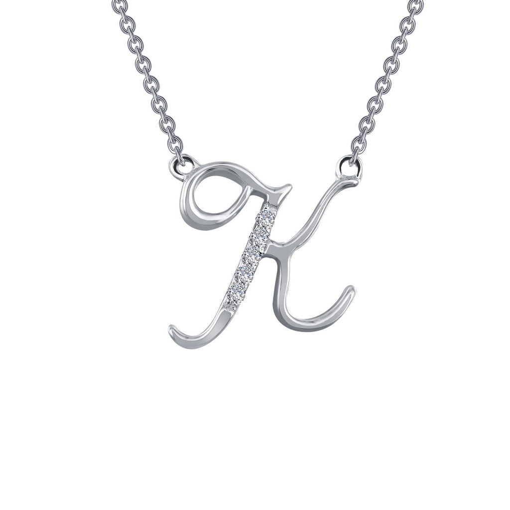 Simulated diamond initial necklace, platinum finish.