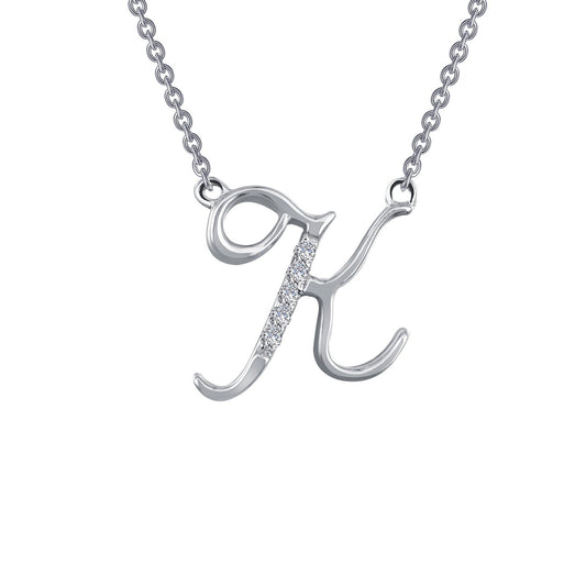 Simulated diamond initial necklace, platinum finish.