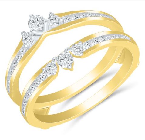 14K yellow gold band with round diamonds.