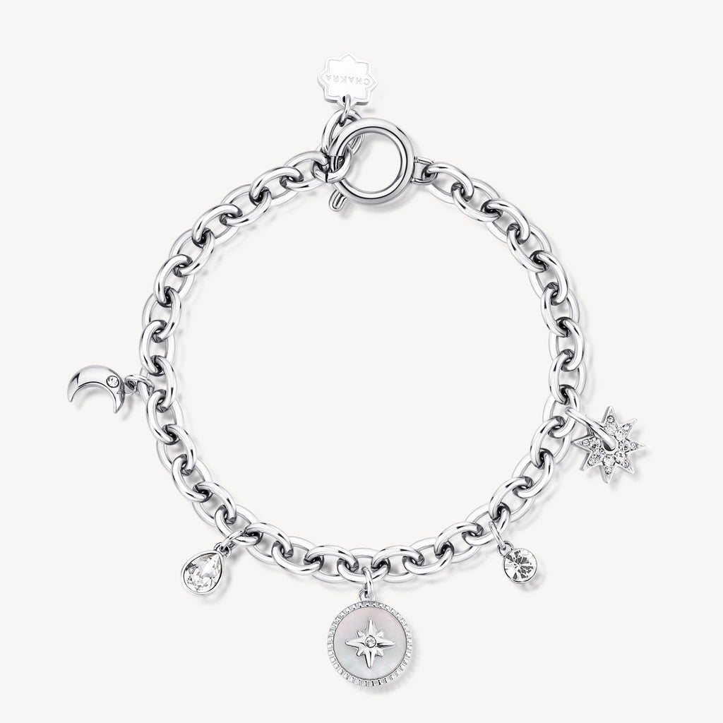 Stainless steel bracelet with star charms.