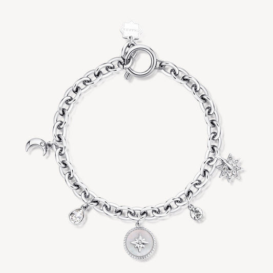 Stainless steel bracelet with star charms.