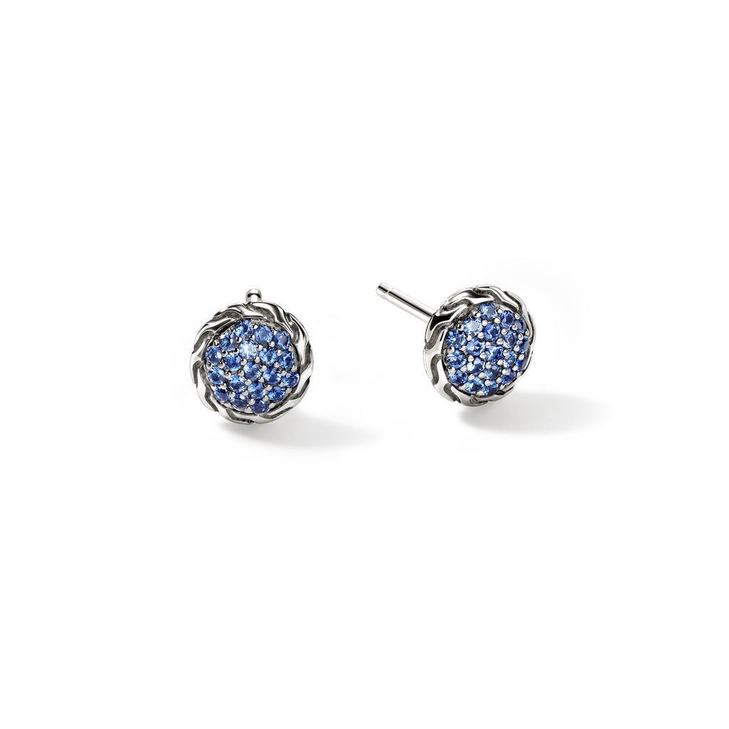 Blue gemstone stud earrings in sterling silver.