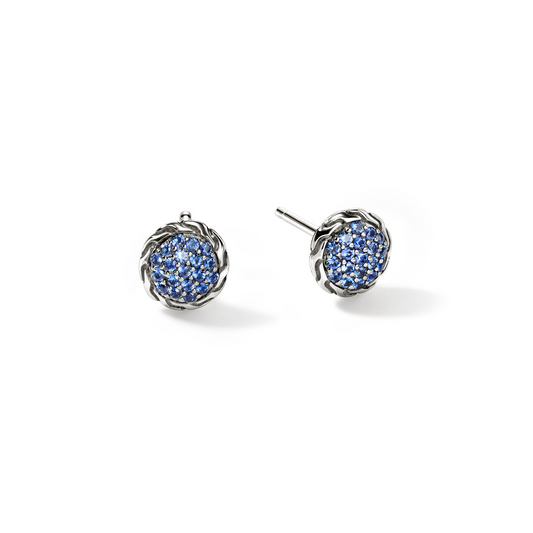 Blue gemstone stud earrings in sterling silver.