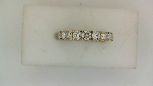 14K yellow gold band, round diamonds.