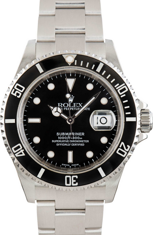 Stainless steel watch, black bezel, dial.