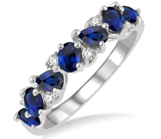 Sapphire and diamond band in white gold.