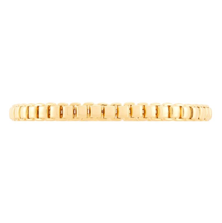 Flexible 14K yellow gold bracelet, minimalist design.