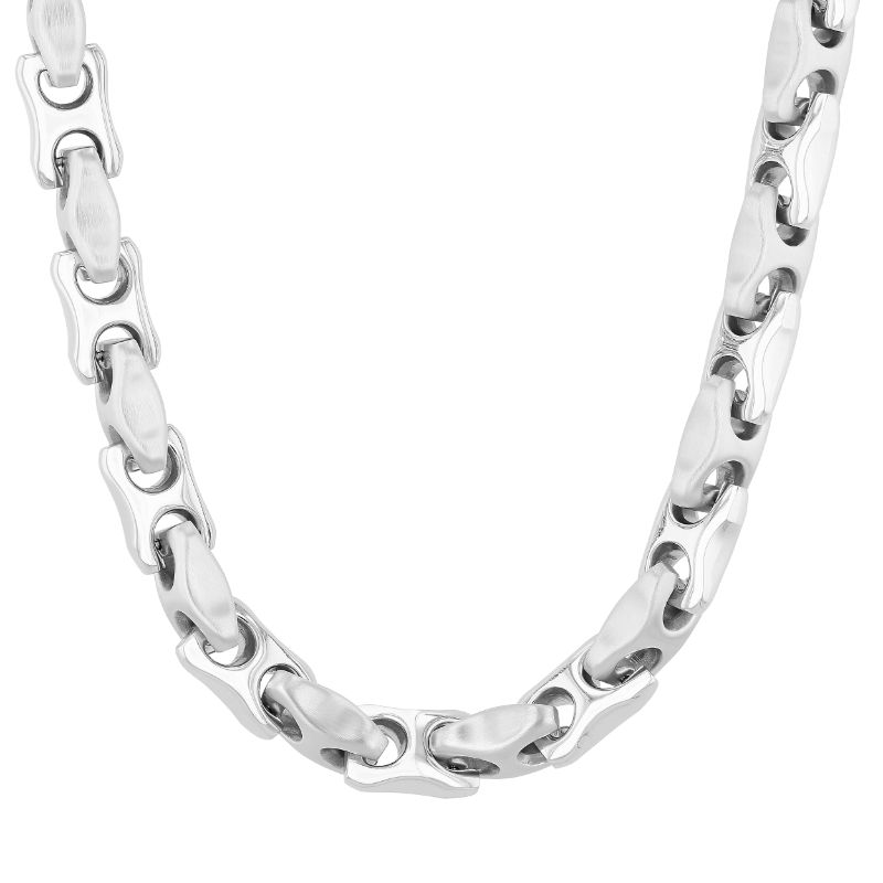 Stainless steel silver fancy link chain.