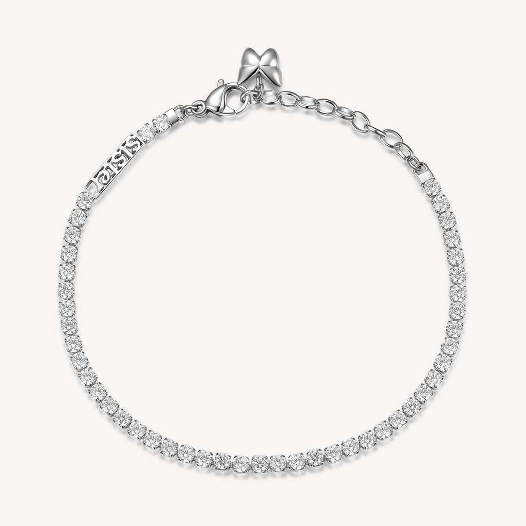Simulated diamond bracelet, white stainless steel.