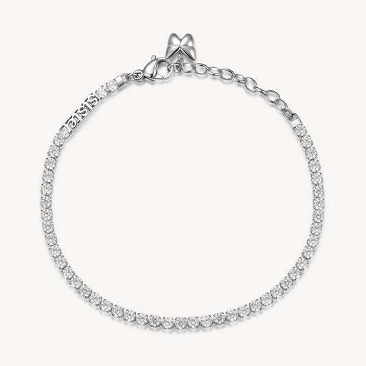 Simulated diamond bracelet, white stainless steel.