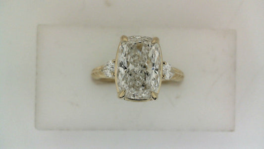 ReMARKable Designs Side Stone Lab-Grown Diamond Complete Engagement Ring in 14 Karat Yellow Gold with 3.07ct Elongated Cushion Center Lab-Grown Diamond, Color: E, Clarity: VS2