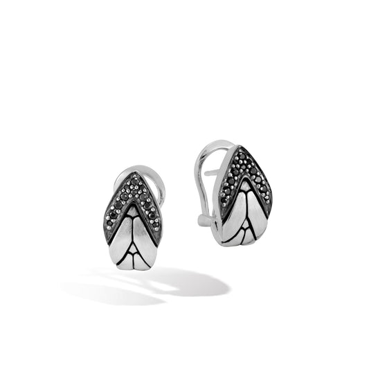 Sterling silver huggie earrings with gemstone accents.