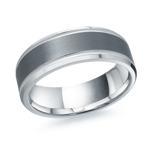 Tantalum and white-grey carved men's band.