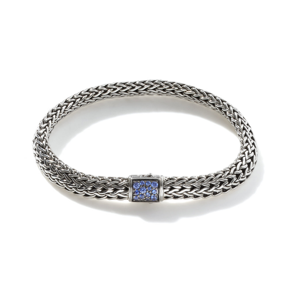 Sterling silver bracelet with blue sapphires.