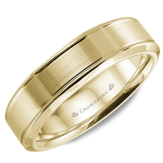 14K yellow gold band, carved polished satin finish.