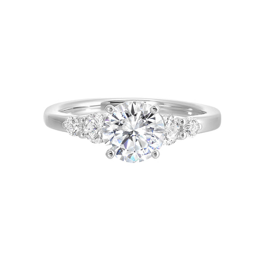 14K white gold ring with round diamonds.