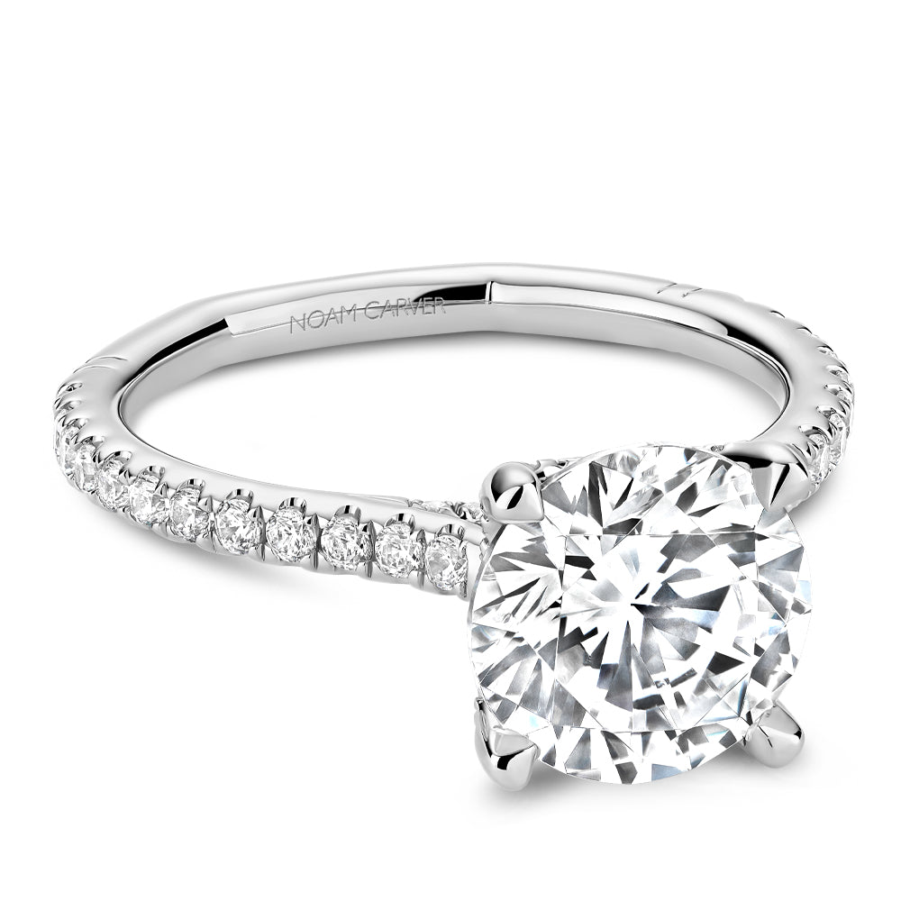 14K white gold diamond ring, hidden accents.