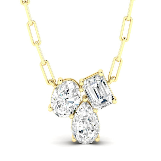 Lab-grown diamond pendant on paperclip chain.