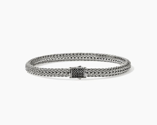 John Hardy ICON Collection Color Gemstone Bracelet in Sterling Silver White with 20 Round Black Sapphires