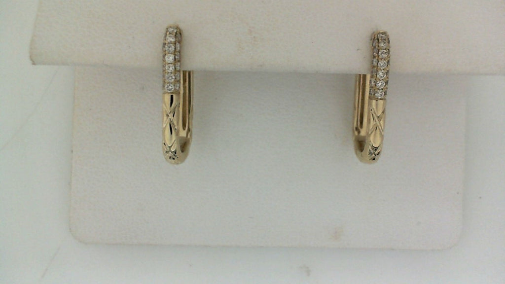14K yellow gold hoop earrings with diamonds.