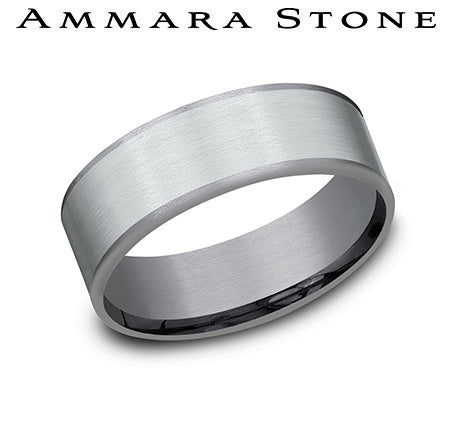 Tantalum white-grey carved band, satin finish.