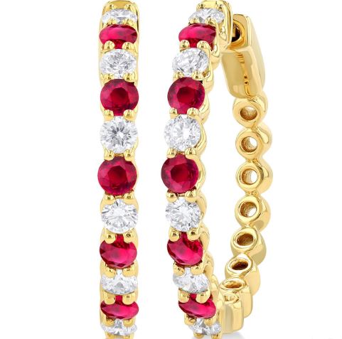 Medium hoop earrings with rubies and diamonds.