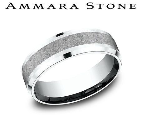 Tantalum white-grey carved men's band.