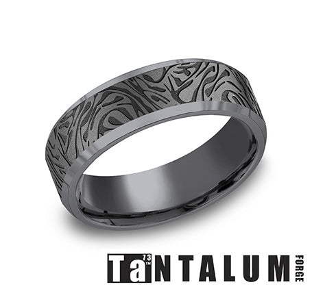 Tantalum grey carved men's band, matte finish.