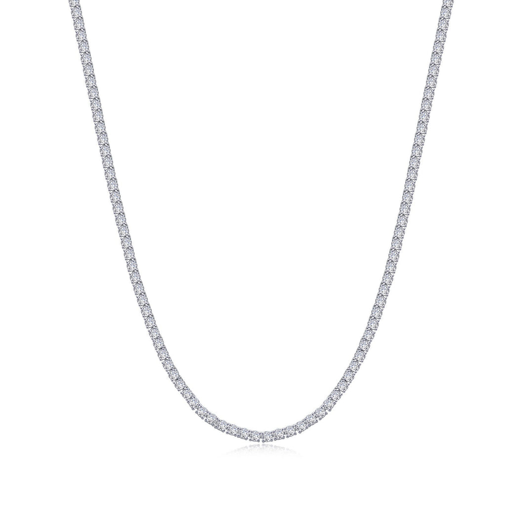 Simulated diamond necklace, platinum bonded sterling silver.