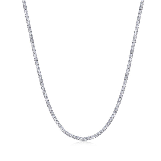 Simulated diamond necklace, platinum bonded sterling silver.