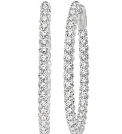 ReMARKable Designs Oval Hoop Natural Diamond Earrings in 14 Karat White Gold with 0.40ctw Round Diamonds
