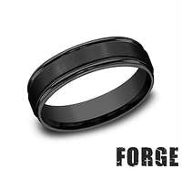 Black titanium men's band, carved design, 6.5MM.