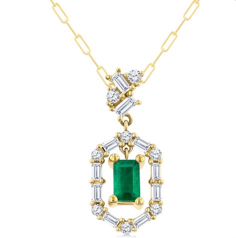 Emerald pendant with diamond accents.