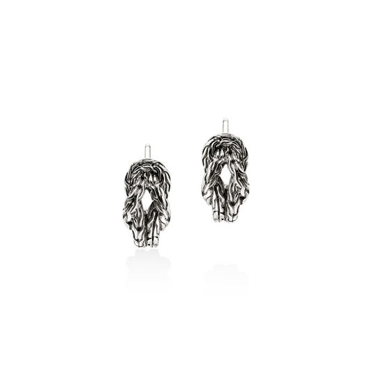 Sterling silver polished J hoop earrings.