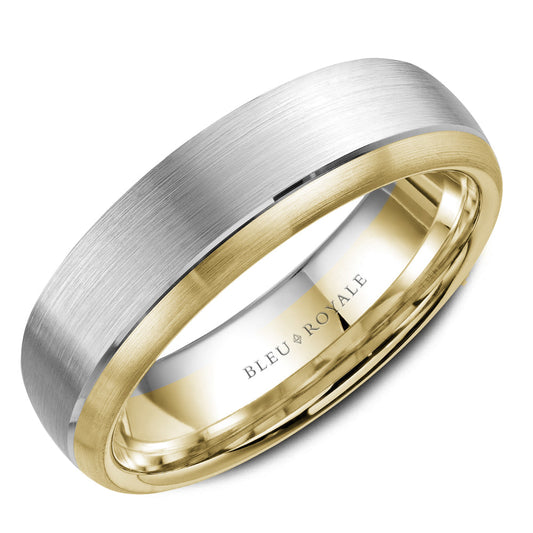 14K white-yellow gold carved band, polished-satin finish.