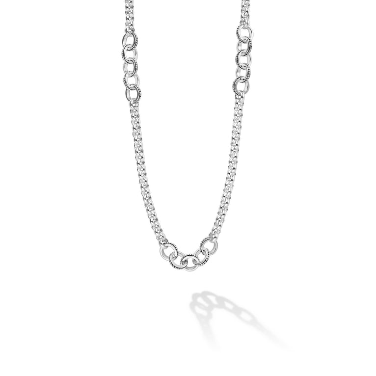 Sterling silver fancy link chain necklace.