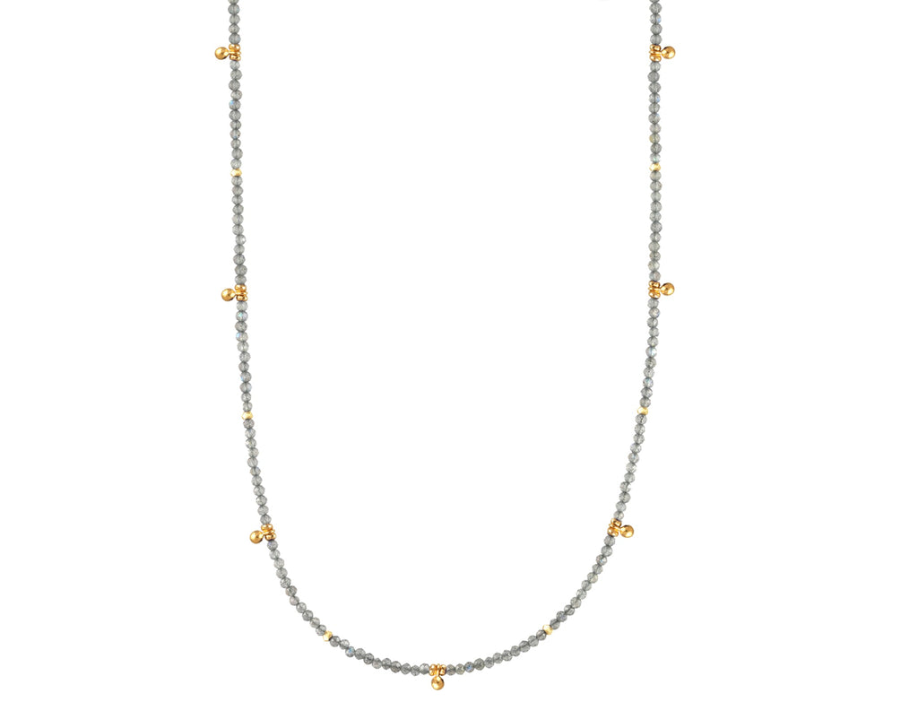Gold-filled necklace with round labradorite stations.