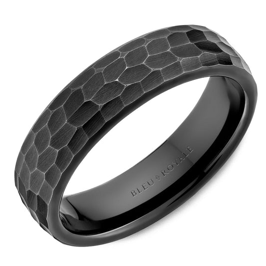 Hammered black rhodium white gold band, 6MM.