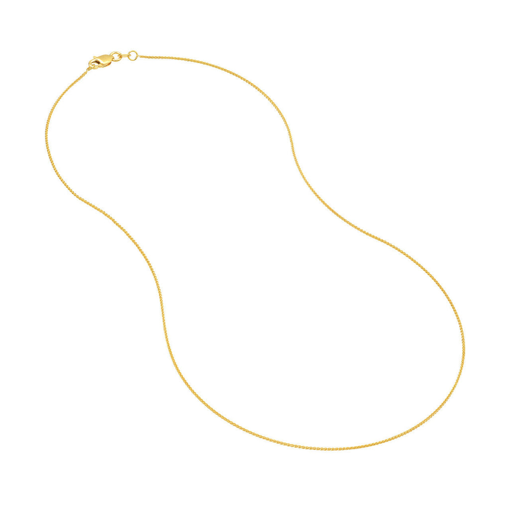 14K yellow gold wheat chain, lobster clasp.