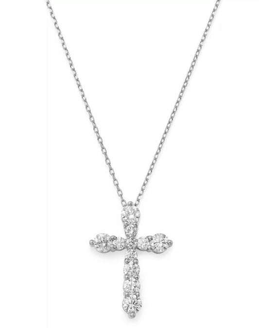 Diamond cross necklace in white gold.