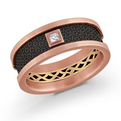 Black carbon fiber band, rose gold, diamond centerpiece.