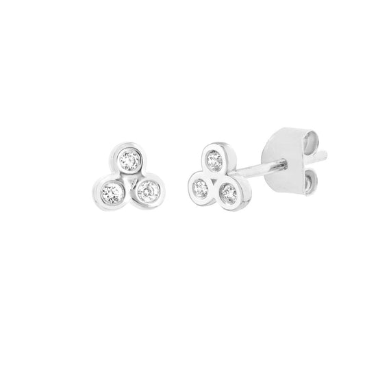 Three round diamond cluster stud earrings.