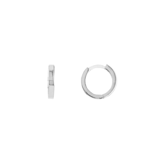 14K white gold polished huggie earrings.