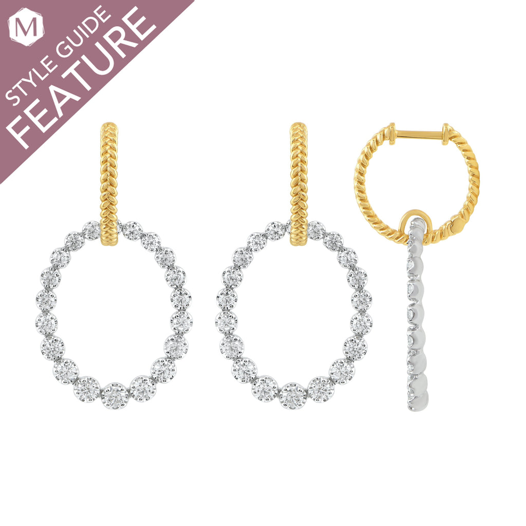 Dangle earrings, round diamonds, white-yellow gold.