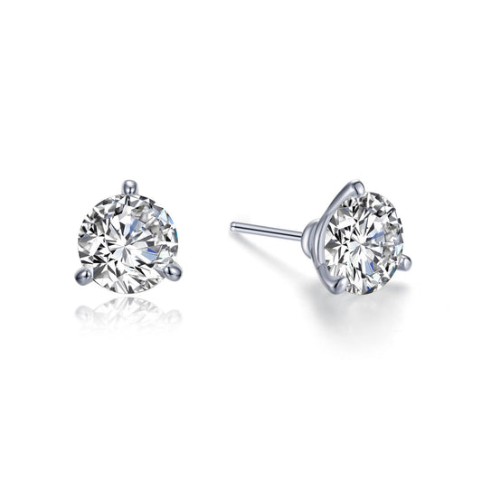 Round simulated diamond earrings in silver setting.
