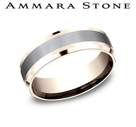 Tantalum grey rose carved men's band.