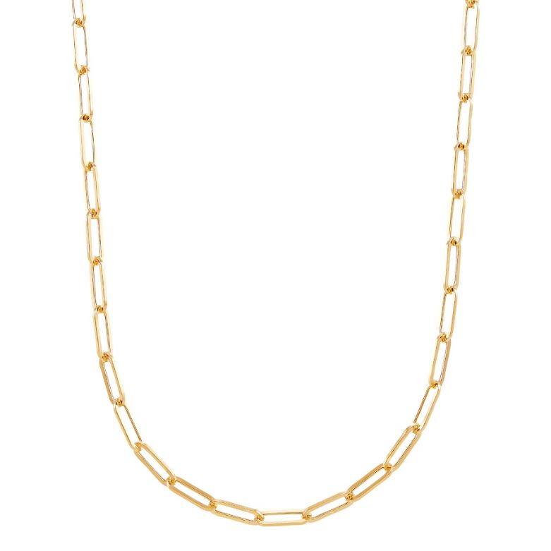 Gold paperclip chain necklace.