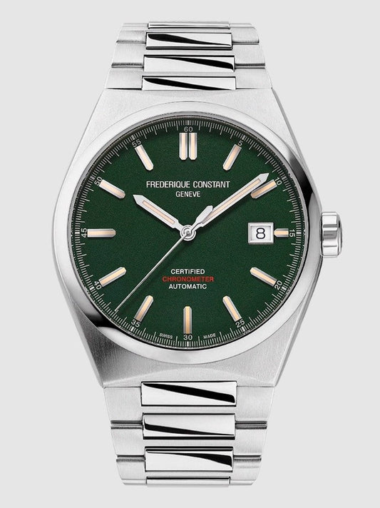 Green dial, stainless steel men's watch.